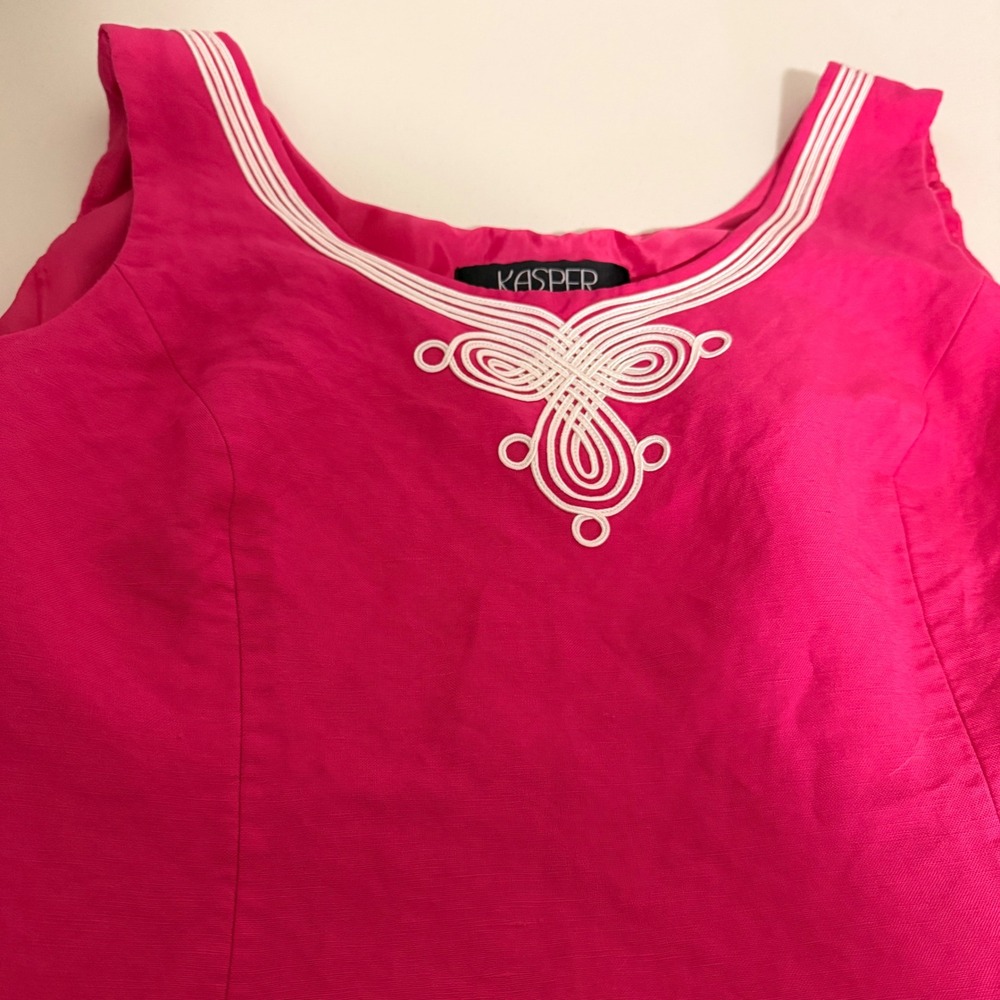 Kasper Pink Linen Blend Soutache Embroidered Sleeveless Blouse Top Size 14